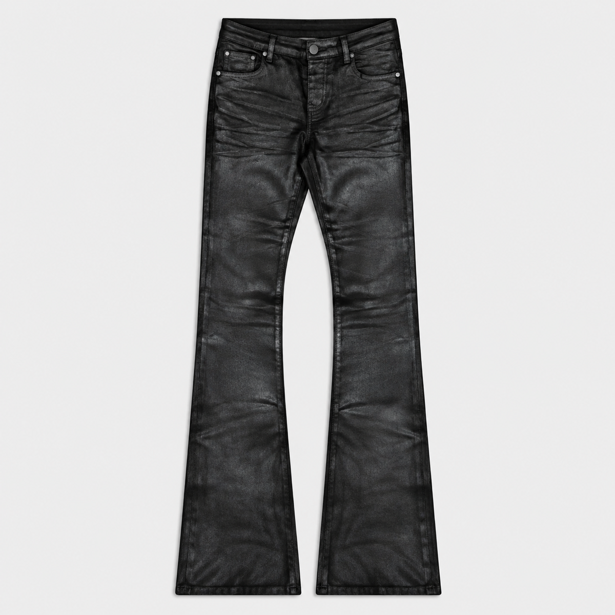 Women's Black Coated Flare Jeans – High-Shine Slim Fit Denim Pants