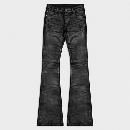 Women's Black Coated Flare Jeans – High-Shine Slim Fit Denim Pants