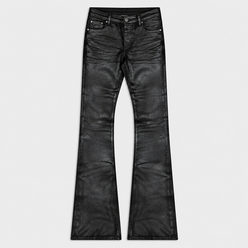Women's Black Coated Flare Jeans – High-Shine Slim Fit Denim Pants