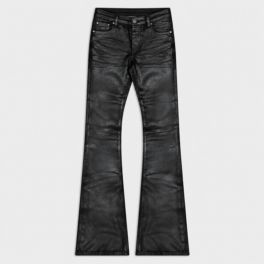 Women's Black Coated Flare Jeans – High-Shine Slim Fit Denim Pants