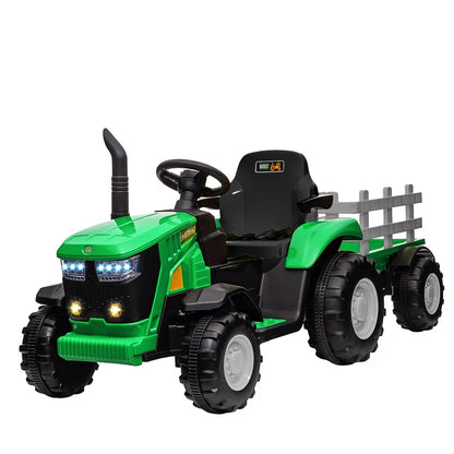 12V Kids Electric Tractor with Trailer – Ride On Farm Tractor Toy with Remote Control & LED Lights