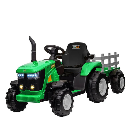 12V Kids Electric Tractor with Trailer – Ride On Farm Tractor Toy with Remote Control & LED Lights