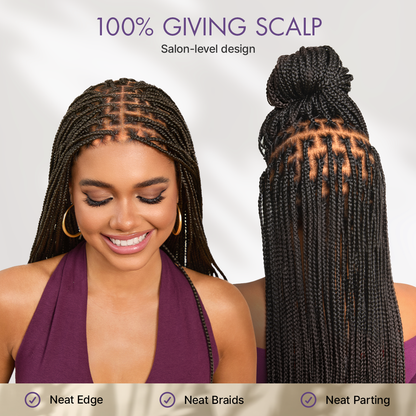 💖Real Scalp Knotless Braided Wig – Lightweight Glueless Fit