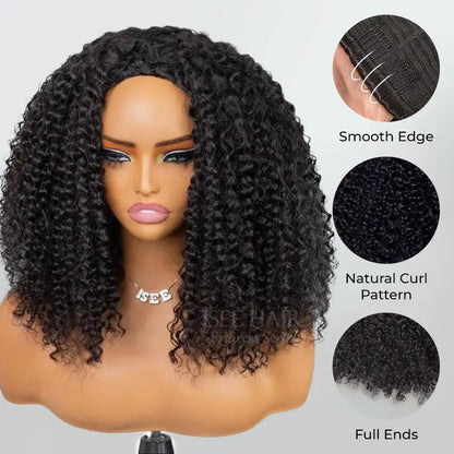 Ready-to-Go Kinky Curly Human Hair Half Wig – Glueless, Adjustable Drawstring & Natural Blend