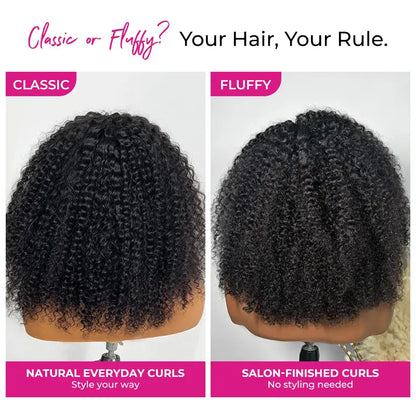Ready-to-Go Kinky Curly Human Hair Half Wig – Glueless, Adjustable Drawstring & Natural Blend