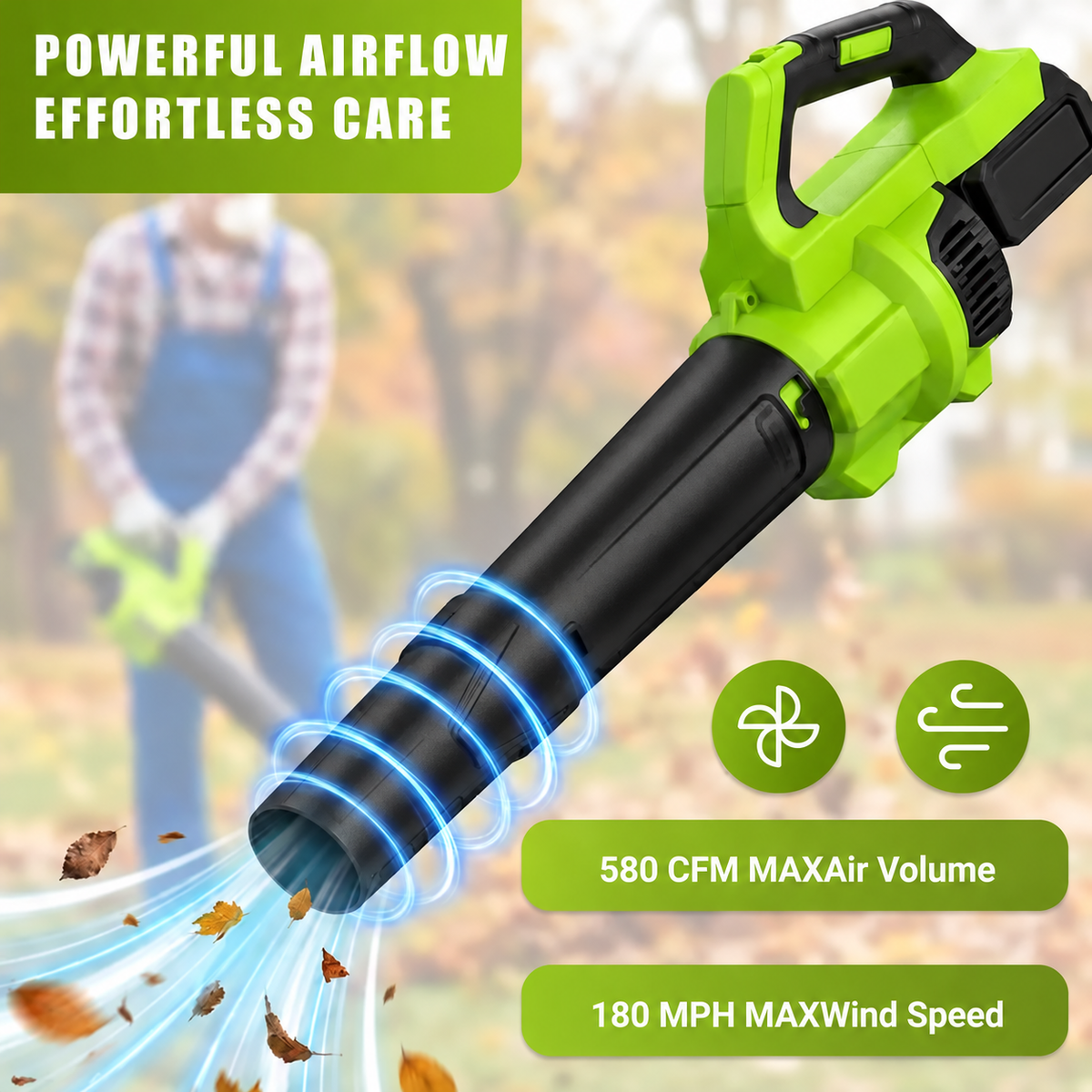 21V Cordless Leaf Blower Kit – Powerful Battery Powered Blower with 2 Batteries & Charger