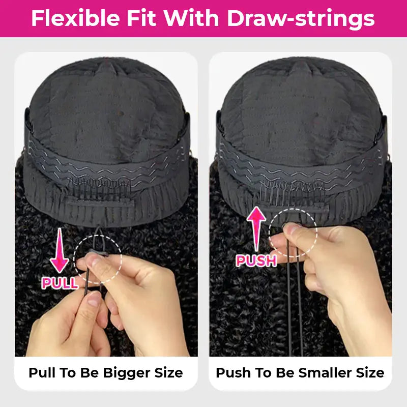 Ready-to-Go Kinky Curly Human Hair Half Wig – Glueless, Adjustable Drawstring & Natural Blend
