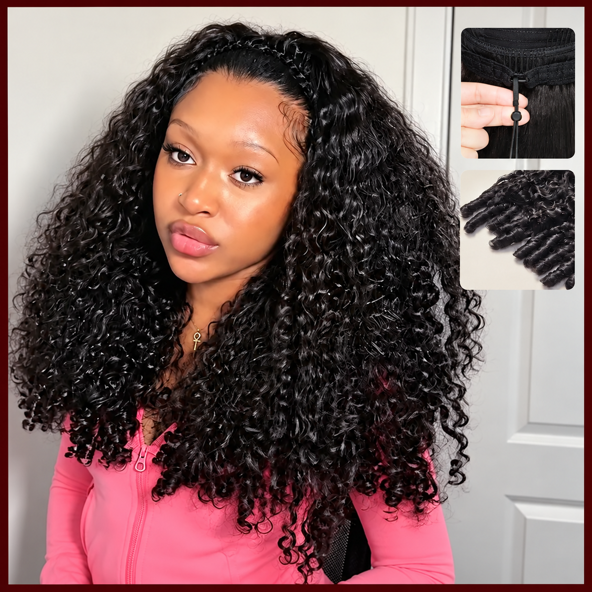 Burmese Curly Human Hair Half Wig – Glueless Drawstring, Seamless Flip-Over & Beginner-Friendly