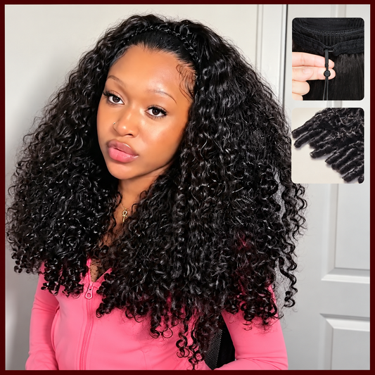 Burmese Curly Human Hair Half Wig – Glueless Drawstring, Seamless Flip-Over & Beginner-Friendly