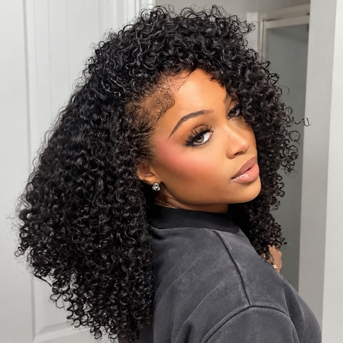 Ready-to-Go Kinky Curly Human Hair Half Wig – Glueless, Adjustable Drawstring & Natural Blend