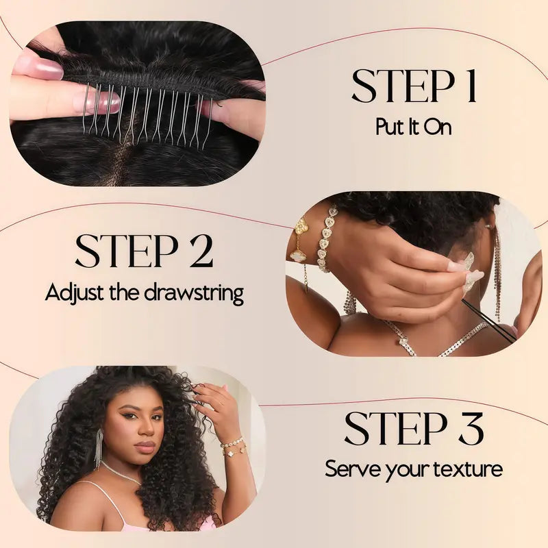Burmese Curly Human Hair Half Wig – Glueless Drawstring, Seamless Flip-Over & Beginner-Friendly