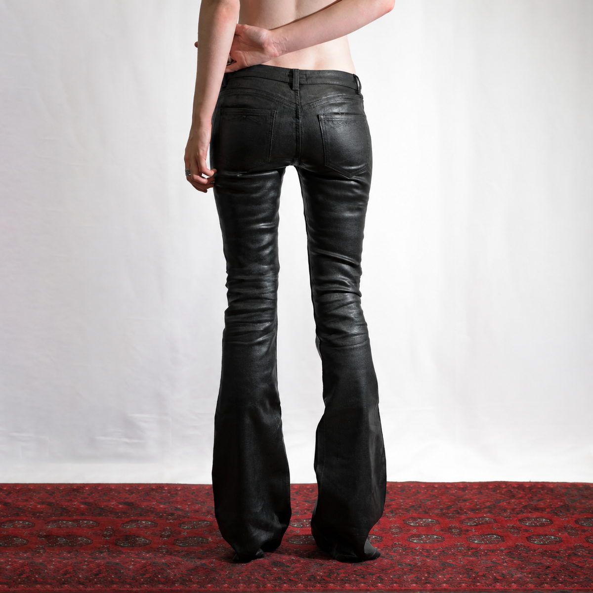 Women's Black Coated Flare Jeans – High-Shine Slim Fit Denim Pants