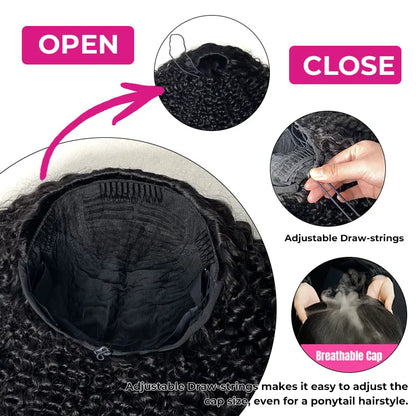 Ready-to-Go Kinky Curly Human Hair Half Wig – Glueless, Adjustable Drawstring & Natural Blend