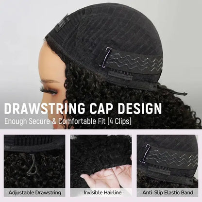 Burmese Curly Human Hair Half Wig – Glueless Drawstring, Seamless Flip-Over & Beginner-Friendly