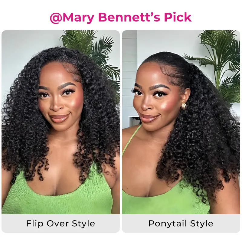 Ready-to-Go Kinky Curly Human Hair Half Wig – Glueless, Adjustable Drawstring & Natural Blend