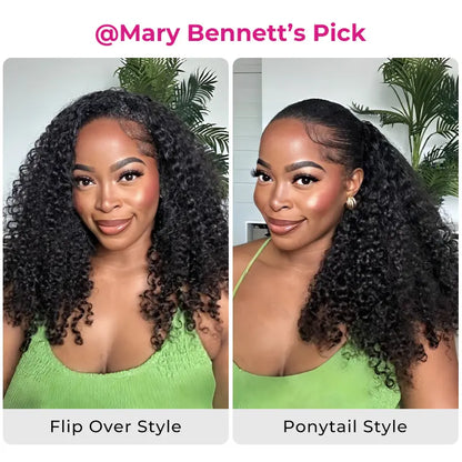 Ready-to-Go Kinky Curly Human Hair Half Wig – Glueless, Adjustable Drawstring & Natural Blend